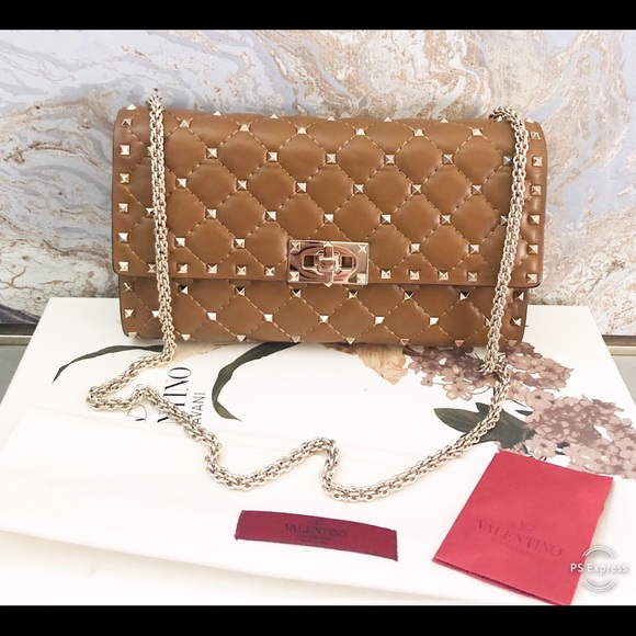 Valentino Rockstud Spike Brown Chain Clutch Bag - Picture 3 of 8
